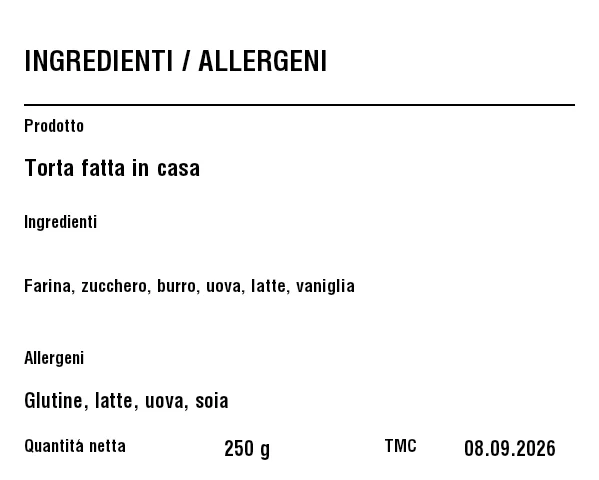Anteprima di Etichetta allergeni/ingredienti