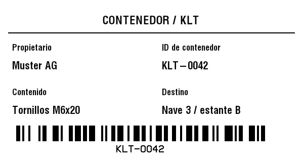 Vista previa de Etiqueta para contenedor KLT/reutilizable